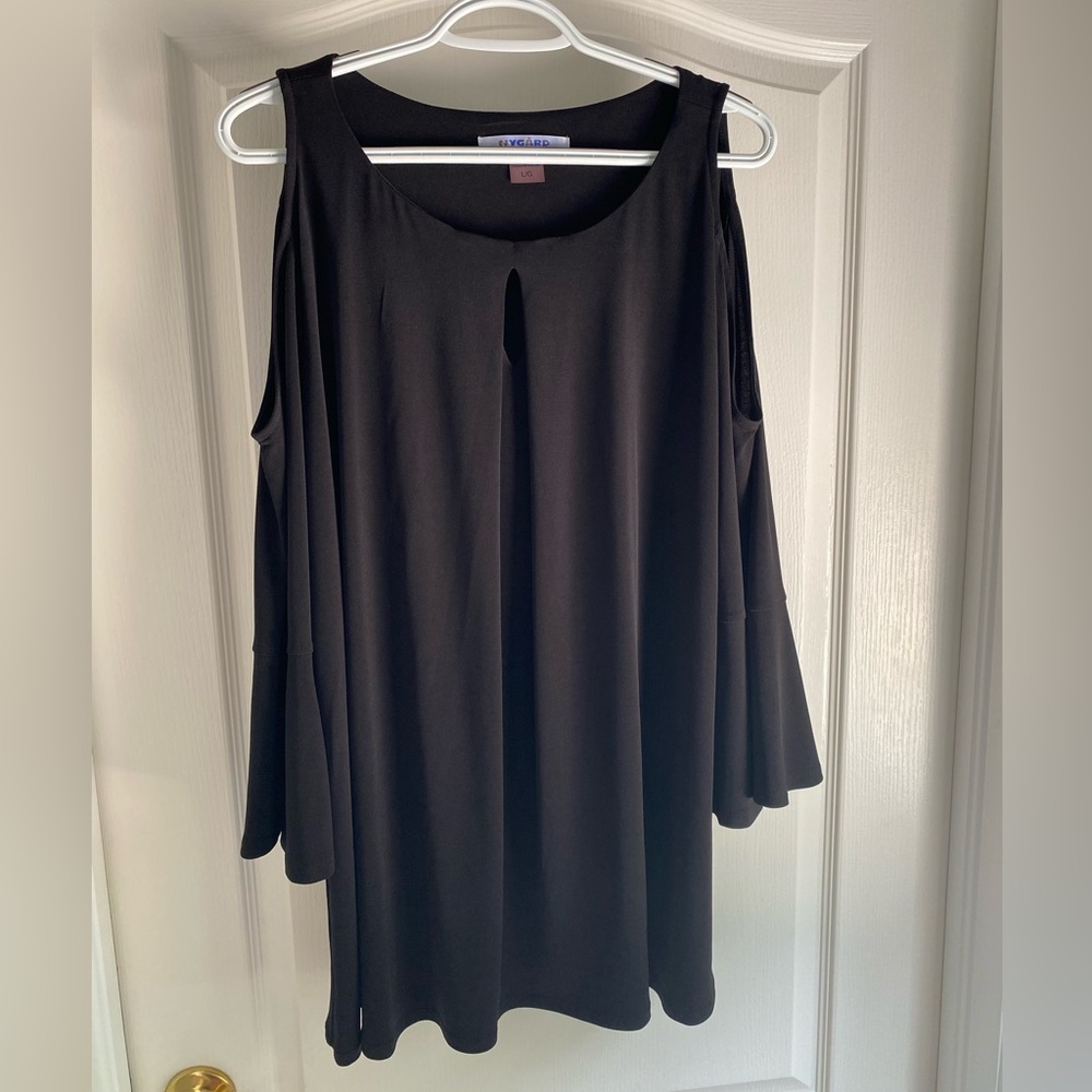 Peter Nygard Chic Cold Shoulder Top with bell sleeves.